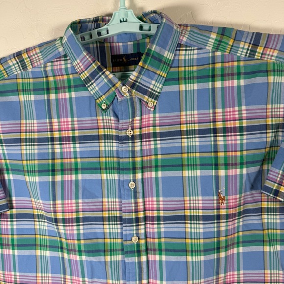 Ralph Lauren Other - Ralph Lauren Shirt Mens 3XB Blue Plaid Short Sleeve Button Down Flesh Pony